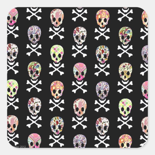 Mexican Day of Dead Skull Crossbones Square Sticker (Front)