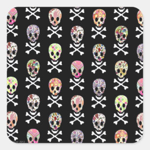 Mexican Day of Dead Skull Crossbones Square Sticker