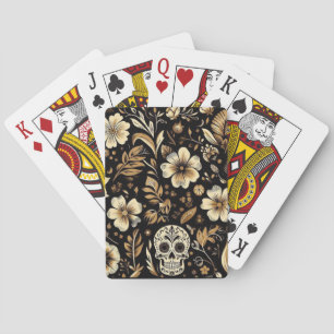 Mexican Day of the Dead and Black Floral Art Poker Cards