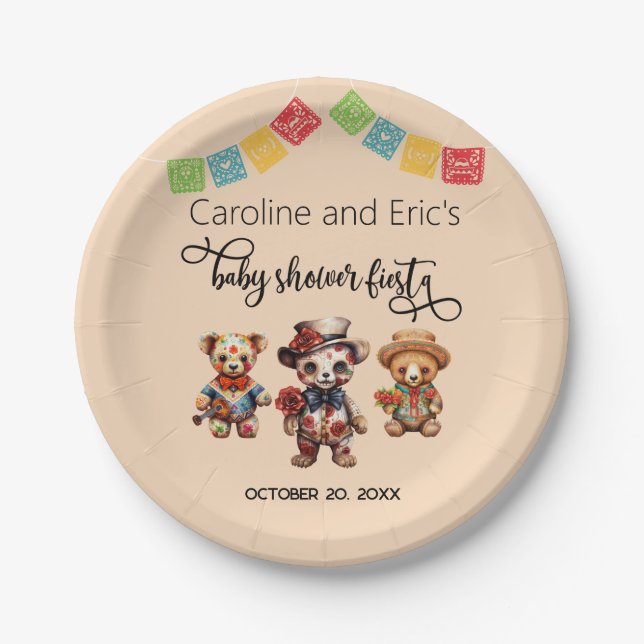 Mexican Day of the Dead Baby Shower Fiesta Paper Plates (Front)