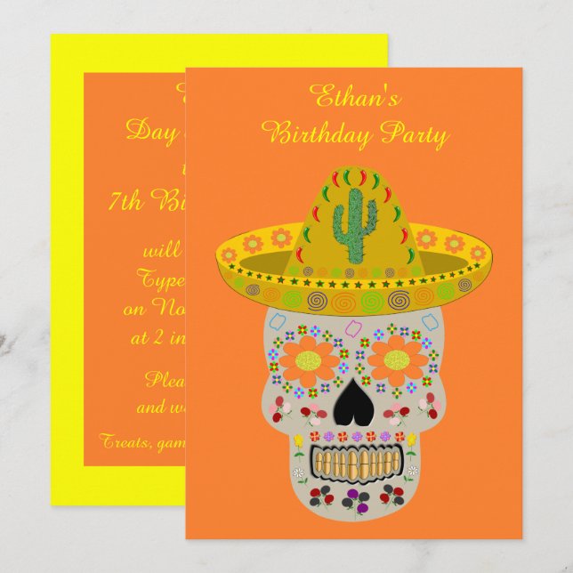 Mexican Day of the Dead  Birthday Party Invitation (Front/Back)