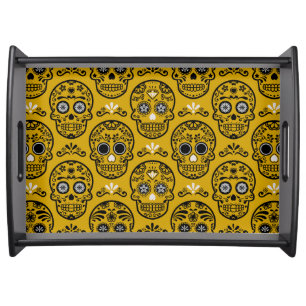 Mexican Day of the Dead Calavera Floral Skull Folk Serving Tray