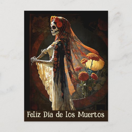 Mexican Day of the Dead Catrina Skeleton Holiday Postcard