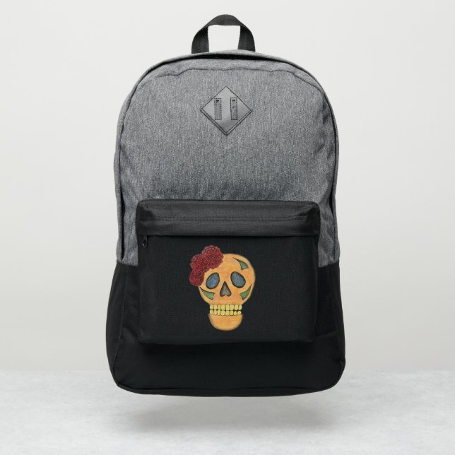 Mexican Day of the Dead Floral Sugar Skull Port Authority® Backpack (Front)