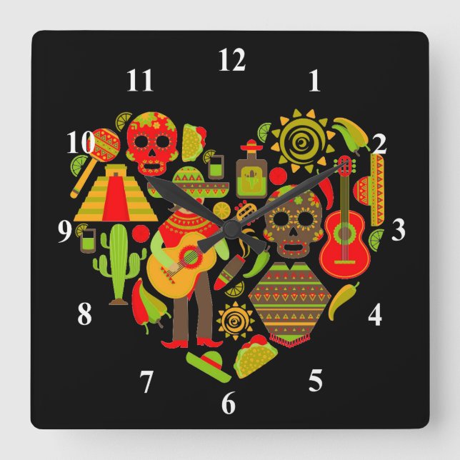Mexican day of the dead Mexico Square Wall Clock (Front)