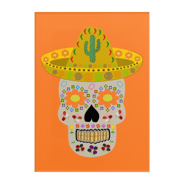 Mexican Day of the Dead Skull  Acrylic Print (Front)