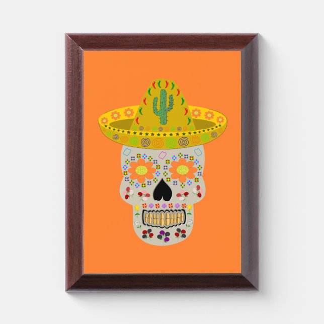 Mexican Day of the Dead Skull  Award Plaque (Vertical)