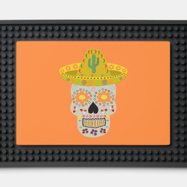 Mexican Day of the Dead Skull  Bar Mat (Front (Close Up))