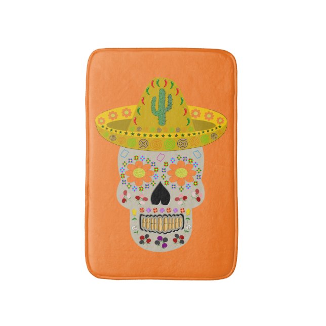 Mexican Day of the Dead Skull  Bath Mat (Front Vertical)