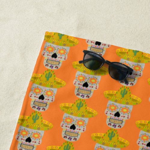 Mexican Day of the Dead Skull  Beach Towel