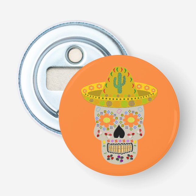 Mexican Day of the Dead Skull  Bottle Opener (Front)