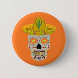 Mexican Day of the Dead Skull  Button