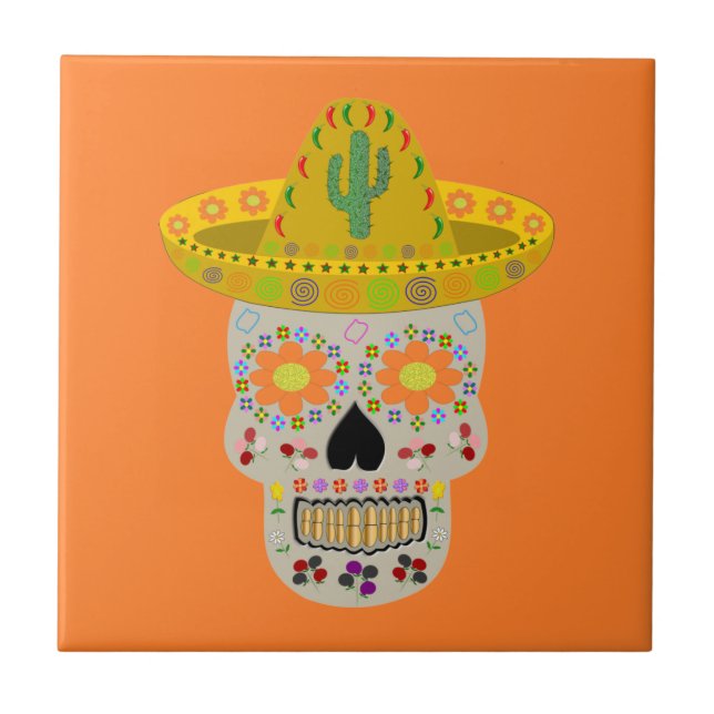 Mexican Day of the Dead Skull  Ceramic Tile (Front)