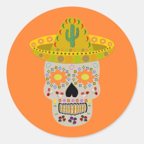 Mexican Day of the Dead Skull  Classic Round Sticker