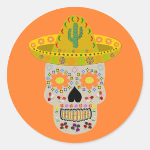 Mexican Day of the Dead Skull Classic Round Sticker