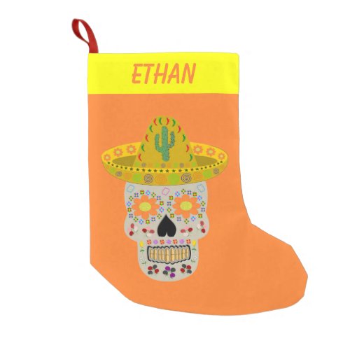 Mexican Day of the Dead Skull Custom Small Christmas Stocking