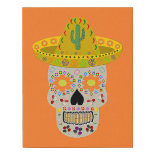 Mexican Day of the Dead Skull Faux Canvas Print