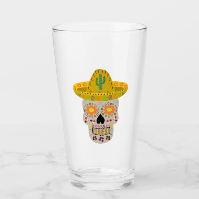 Mexican Day of the Dead Skull  Glass (Front)