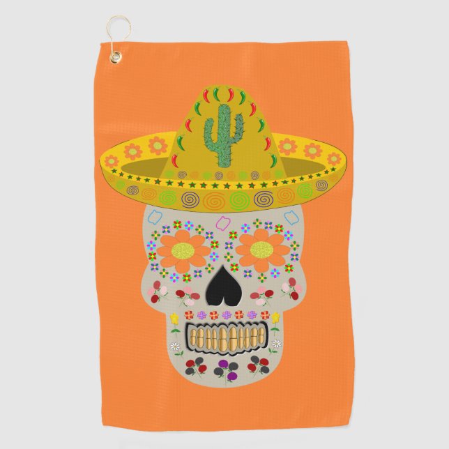 Mexican Day of the Dead Skull  Golf Towel (Front)