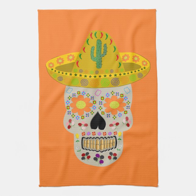 Mexican Day of the Dead Skull  Kitchen Towel (Vertical)