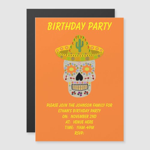 Mexican Day of the Dead Skull  Magnetic Invitation