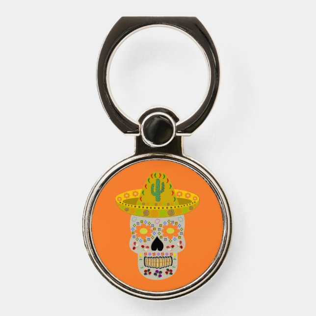 Mexican Day of the Dead Skull  Phone Ring Stand (Front)
