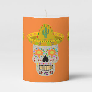 Mexican Day of the Dead Skull  Pillar Candle