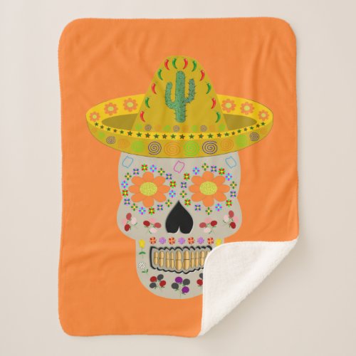 Mexican Day of the Dead Skull  Sherpa Blanket