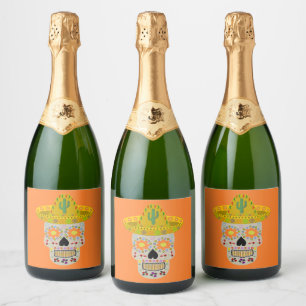 Mexican Day of the Dead Skull  Sparkling Wine Label