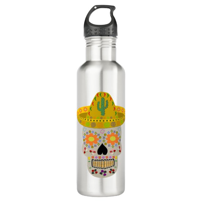 Mexican Day of the Dead Skull  Stainless Steel Water Bottle (Front)