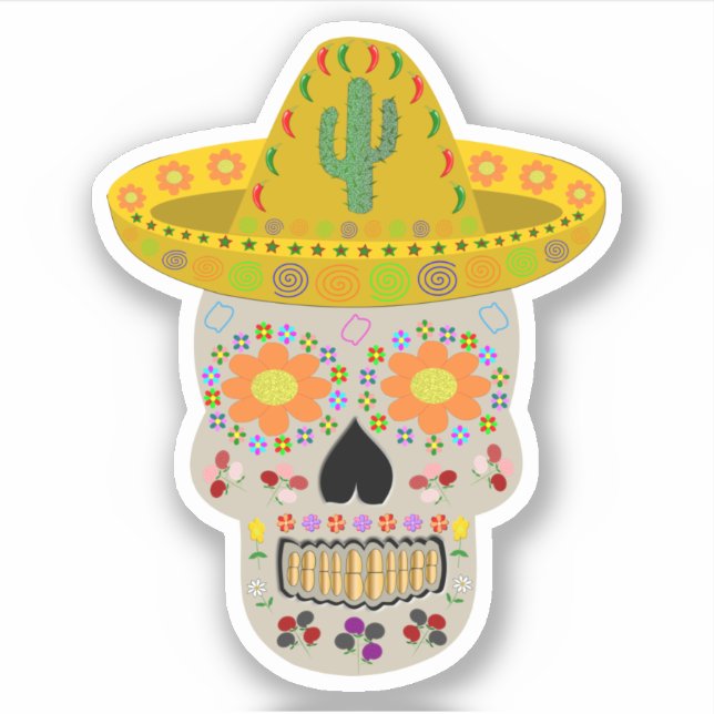 Mexican Day of the Dead Skull  Sticker (Front)