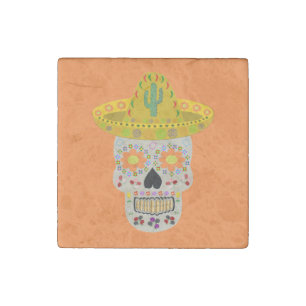 Mexican Day of the Dead Skull Stone Magnet
