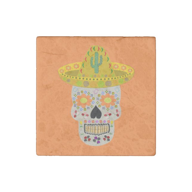 Mexican Day of the Dead Skull  Stone Magnet (Front)