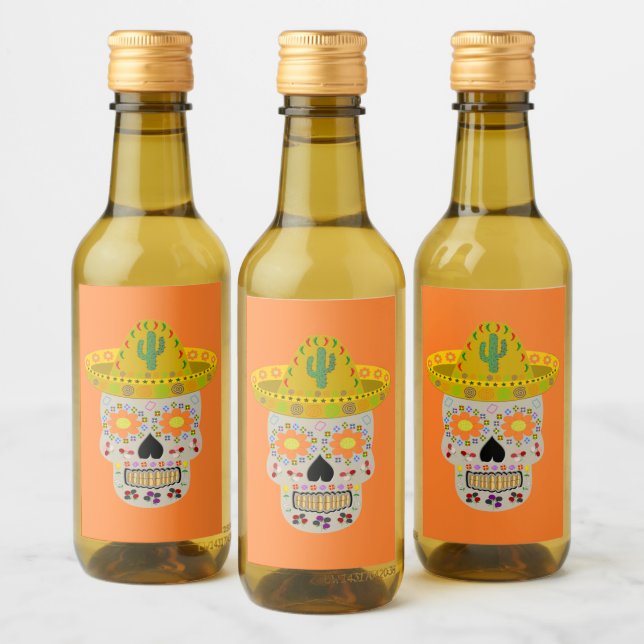 Mexican Day of the Dead Skull  Wine Label (Bottles)