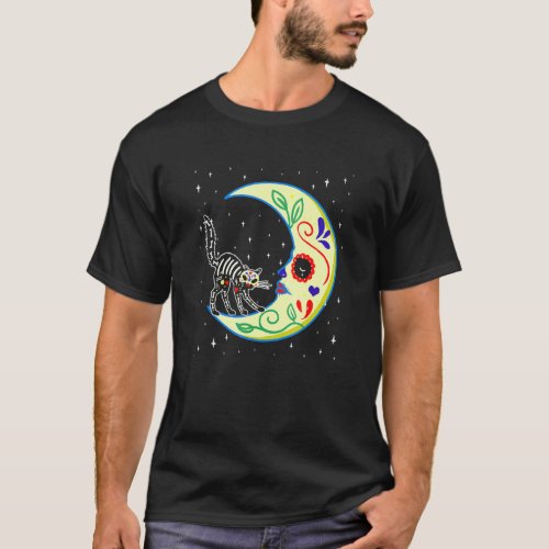 Mexican Day Of The Dead Sugar Skull Moon Cat Kitte T_Shirt