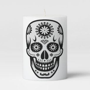 Mexican Day of the Dead Sugar Skull Pillar Candle