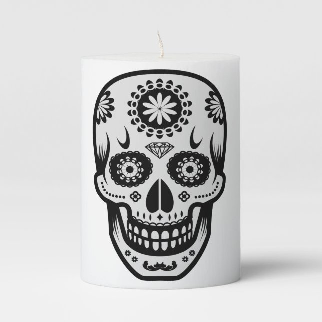 Mexican Day of the Dead Sugar Skull Pillar Candle (Front)