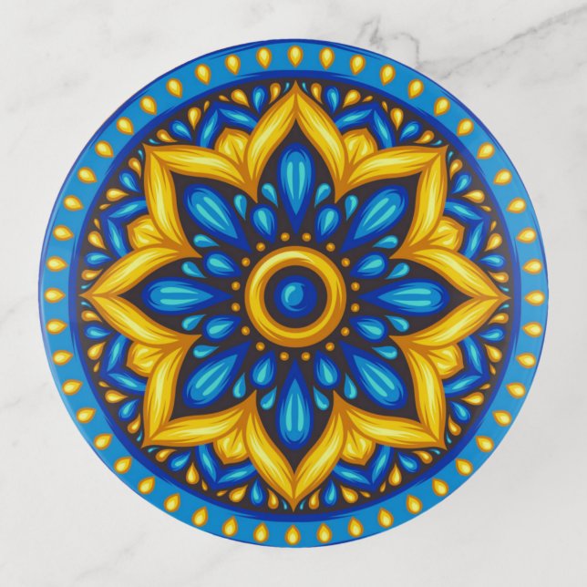 Mexican Design Blue and yellow Tray (Front)