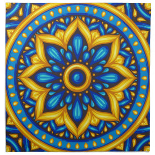 Mexican Design of Blue and Yellow Cloth Napkin