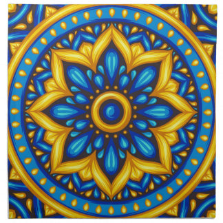 Mexican Design of Blue and Yellow Cloth Napkin
