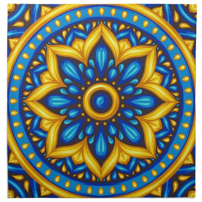 Mexican Design of Blue and Yellow Cloth Napkin (Front)