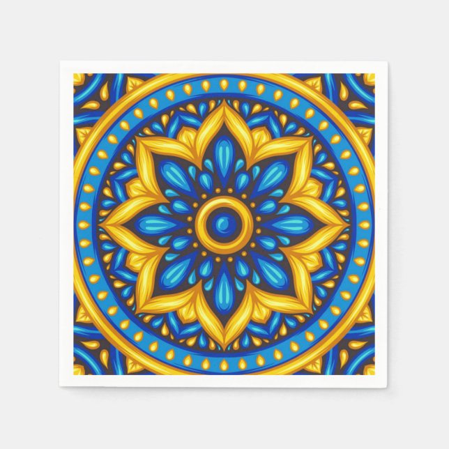 Mexican Design of Blue and Yellow  Napkins (Front)