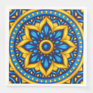 Mexican Design of Blue and Yellow Paper Dinner Napkins