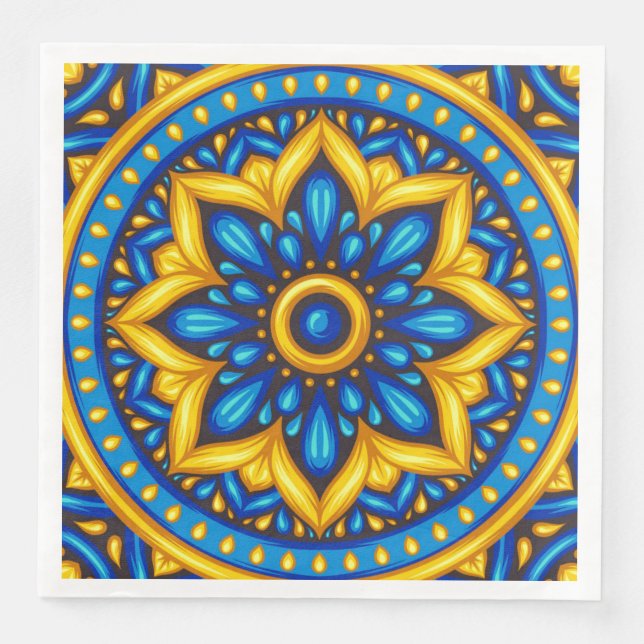 Mexican Design of Blue and Yellow  Paper Dinner Napkins (Front)