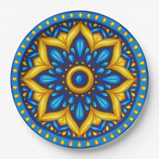 Mexican Design of Blue and Yellow Paper Plates