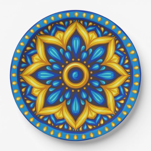 Mexican Design of Blue and Yellow Paper Plates