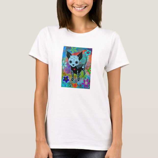 Mexican Dia de los Muertos Chihuahua Painting T-Shirt (Front)