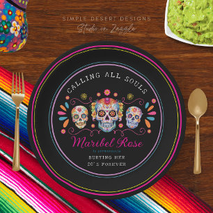 Mexican Dia de los Muertos Sugar Skull Birthday Paper Plates