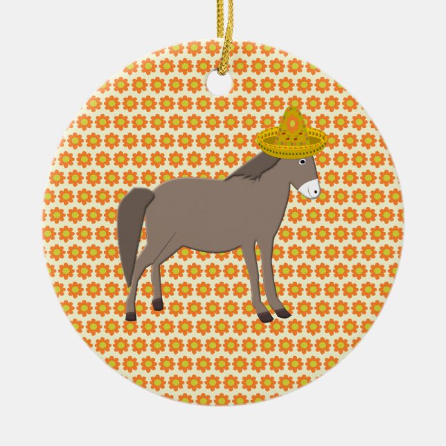 Mexican Donkey Day of the Dead Ceramic Ornament (Front)