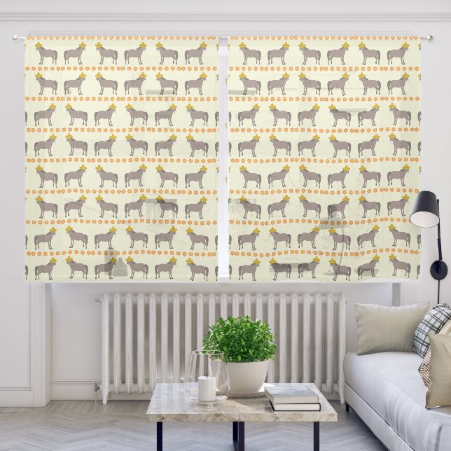 Mexican Donkey Day of the Dead Patterned Sheer Curtains (Living Room)